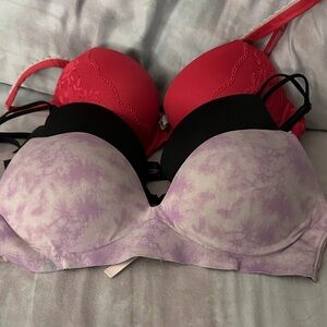Victoria's Secret Red Lace, Black, and Purple Tie-Dye Bra Set